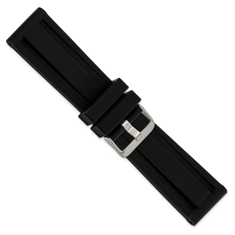 24mm Black Grooved Silicone Rubber Stainless Steel Buckle Watch Band