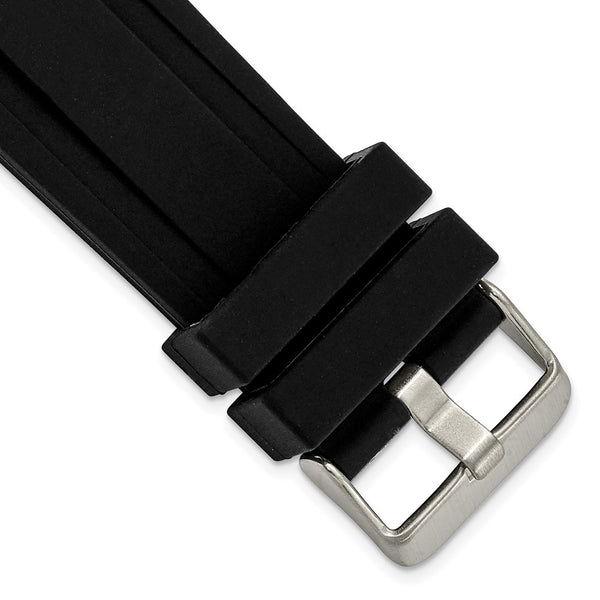 24mm Black Grooved Silicone Rubber Stainless Steel Buckle Watch Band