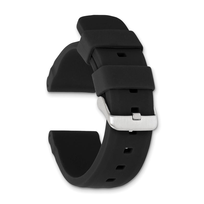 24mm Black Smooth Bevel Silicone Rubber Stainless Steel Buckle Watch Band