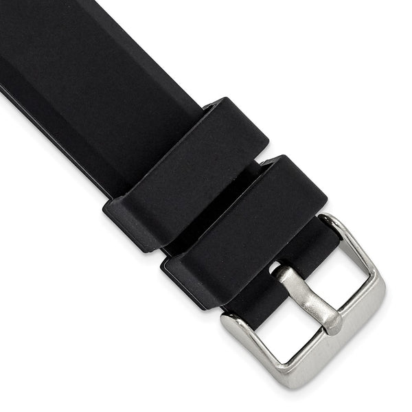 20mm Black Smooth Bevel Silicone Rubber Stainless Steel Buckle Watch Band