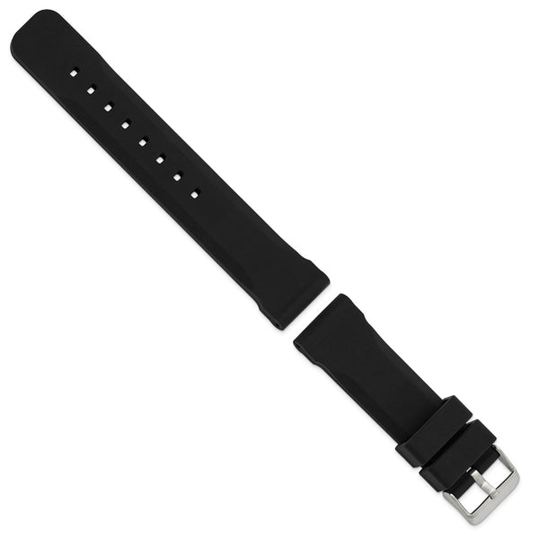 DeBeer 22mm Black Smooth Bevel Silicone Rubber with Brushed Stainless Steel Buckle 8.5 inch Watch Band