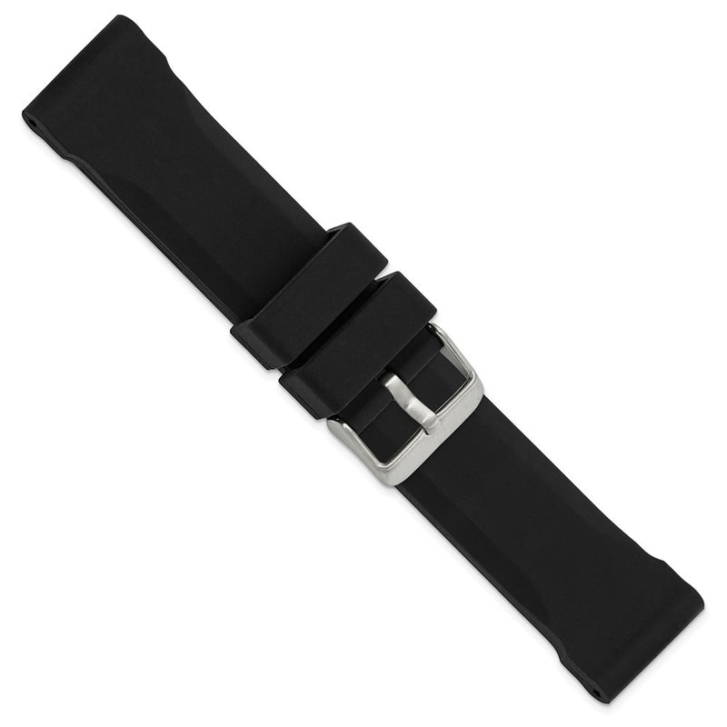 22mm Black Smooth Bevel Silicone Rubber Stainless Steel Buckle Watch Band