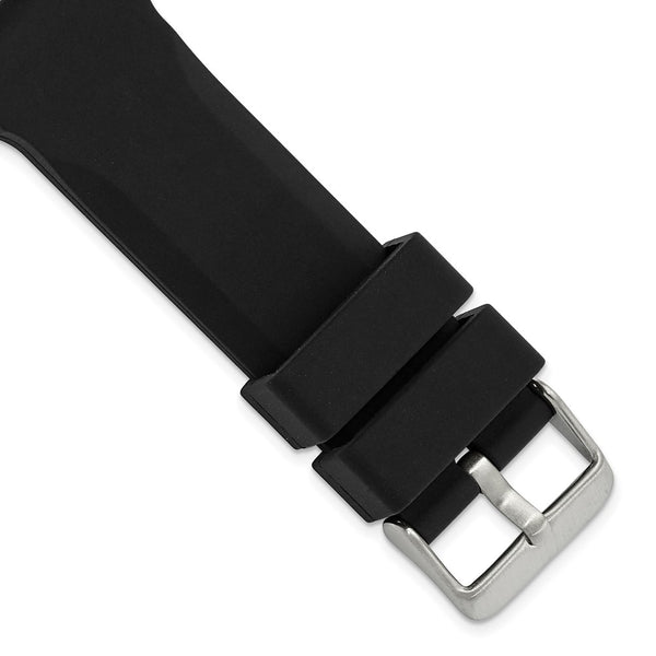 22mm Black Smooth Bevel Silicone Rubber Stainless Steel Buckle Watch Band