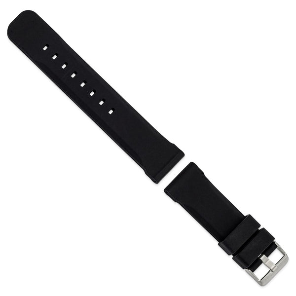 DeBeer 24mm Black Smooth Bevel Silicone Rubber with Brushed Stainless Steel Buckle 8.5 inch Watch Band
