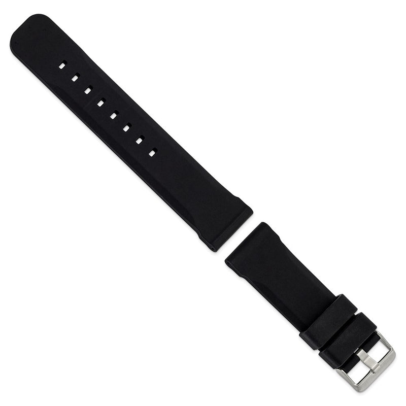 DeBeer 24mm Black Smooth Bevel Silicone Rubber with Brushed Stainless Steel Buckle 8.5 inch Watch Band