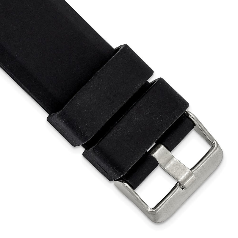 24mm Black Smooth Bevel Silicone Rubber Stainless Steel Buckle Watch Band