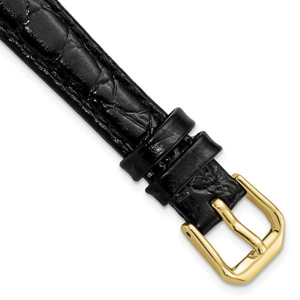 12mm Black Alligator Grain Leather Gold-tone Buckle Watch Band