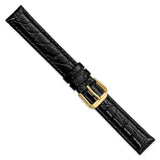 DeBeer 15mm Black Alligator Grain Leather with Gold-tone Buckle 7.5 inch Watch Band
