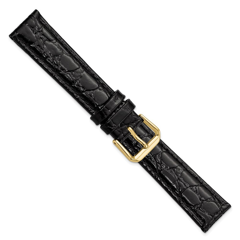 18mm Black Alligator Grain Leather Gold-tone Buckle Watch Band