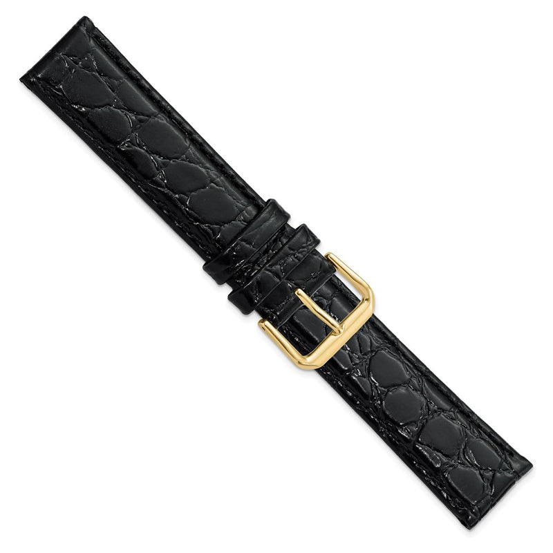 19mm Black Alligator Grain Leather Gold-tone Buckle Watch Band