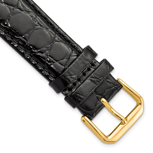 DeBeer 20mm Black Alligator Grain Leather with Gold-tone Buckle 7.5 inch Watch Band