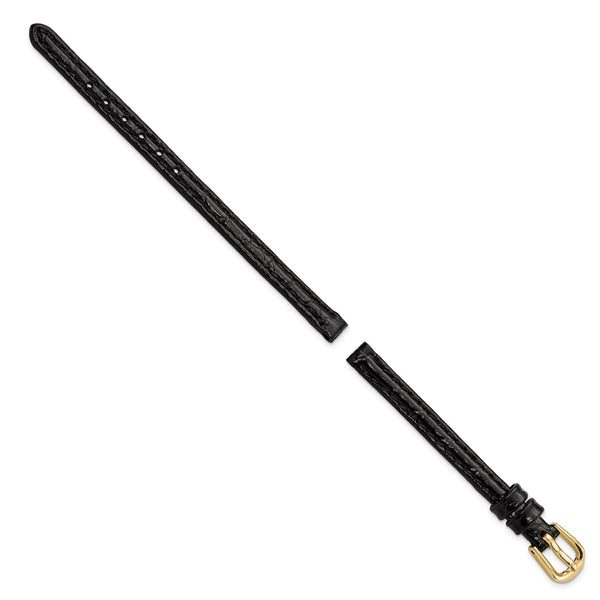 DeBeer 6mm Black Alligator Grain Leather with Gold-tone Buckle 6.75 inch Watch Band
