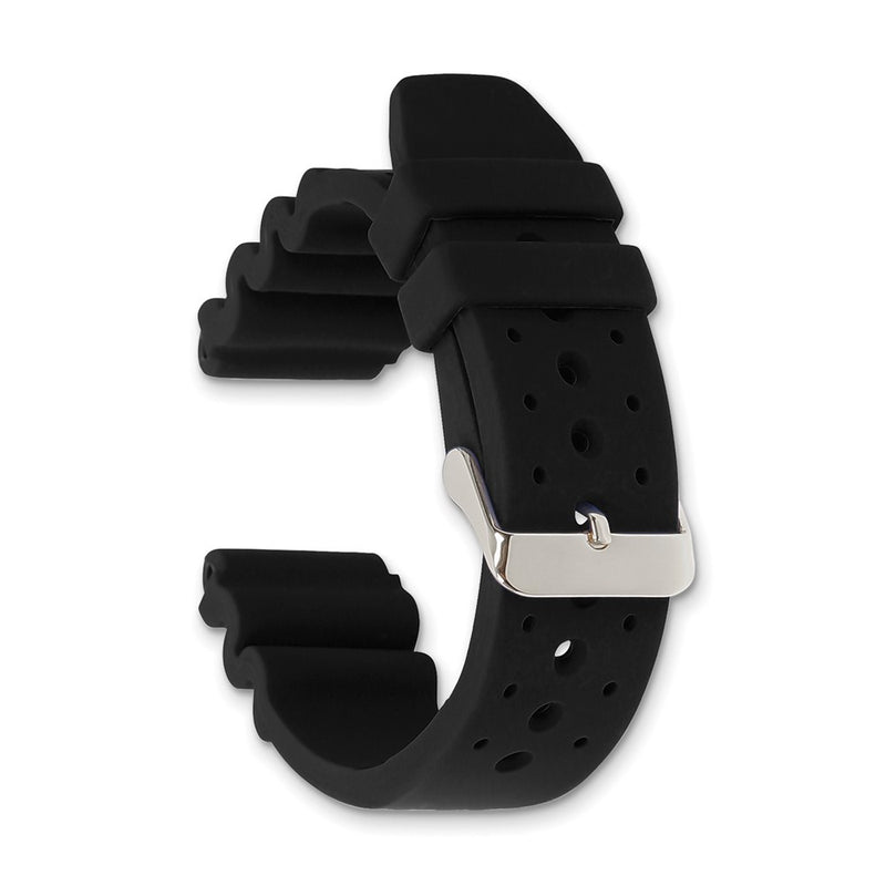 DeBeer 18mm Black Casio-Style Silicone Rubber with Brushed Stainless Steel Buckle 8.5 inch Watch Band