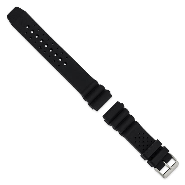 22mm Black Casio-Style Silicone Rubber Stainless Steel Buckle Watch Band
