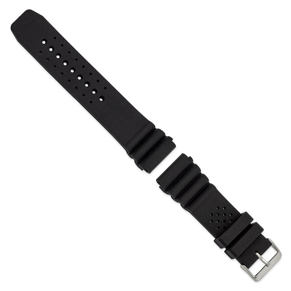 24mm Black Casio-Style Silicone Rubber Stainless Steel Buckle Watch Band