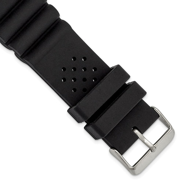 24mm Black Casio-Style Silicone Rubber Stainless Steel Buckle Watch Band