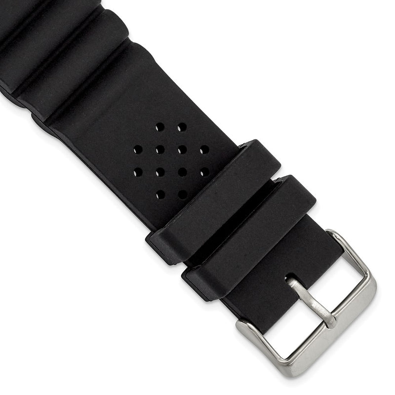 DeBeer 24mm Black Casio-Style Silicone Rubber with Brushed Stainless Steel Buckle 8.5 inch Watch Band