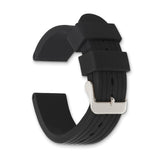 DeBeer 20mm Black Striped Silicone Rubber with Brushed Stainless Steel Buckle 8 inch Watch Band