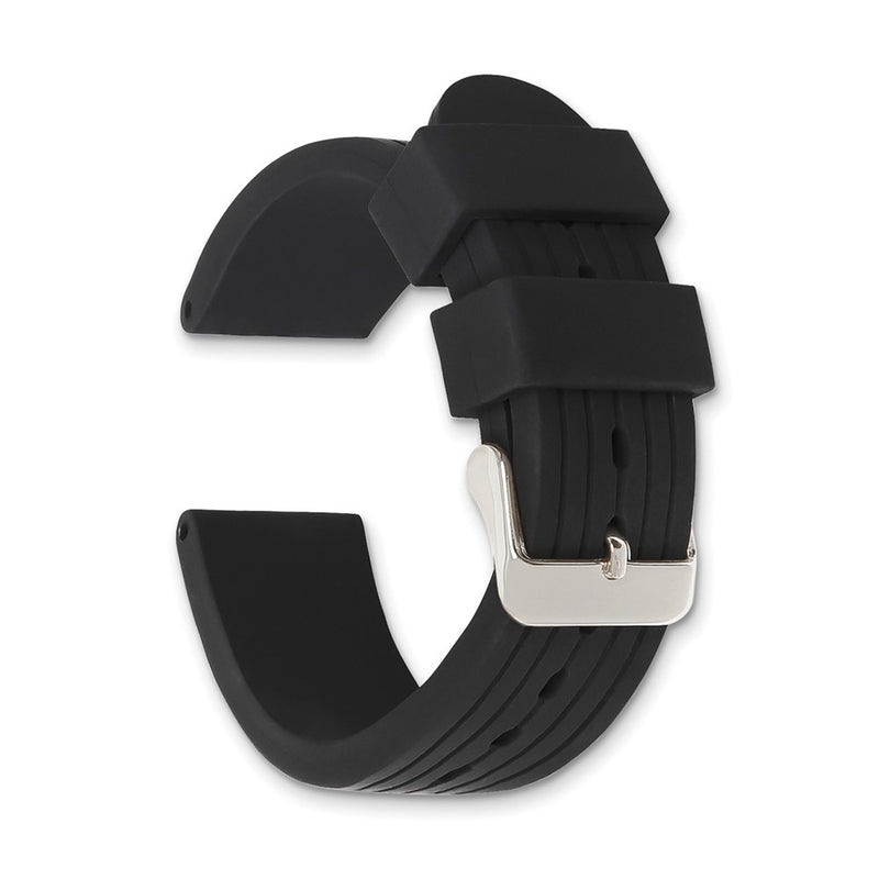 DeBeer 20mm Black Striped Silicone Rubber with Brushed Stainless Steel Buckle 8 inch Watch Band
