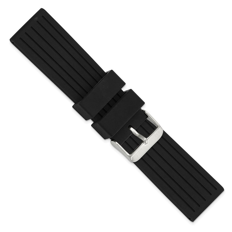 DeBeer 20mm Black Striped Silicone Rubber with Brushed Stainless Steel Buckle 8 inch Watch Band