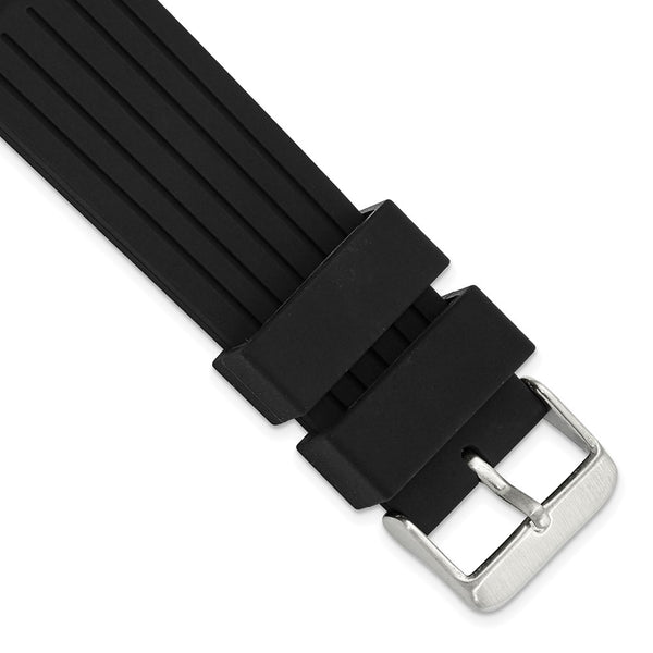 20mm Black Striped Silicone Rubber Stainless Steel Buckle Watch Band