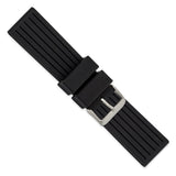 22mm Black Striped Silicone Rubber Stainless Steel Buckle Watch Band