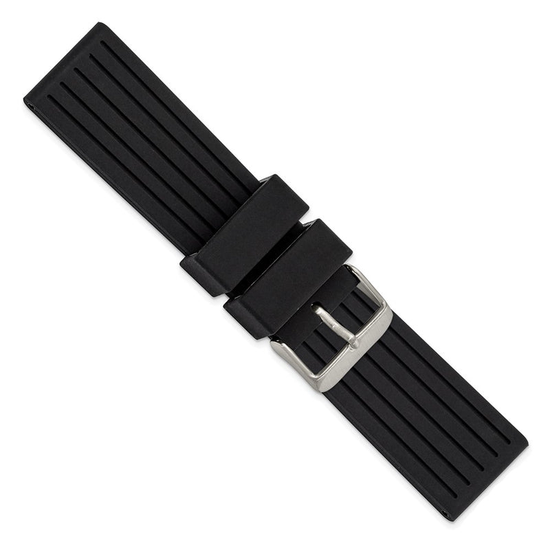 DeBeer 22mm Black Striped Silicone Rubber with Brushed Stainless Steel Buckle 8 inch Watch Band