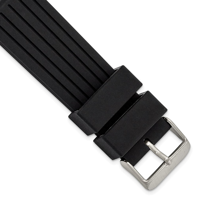 22mm Black Striped Silicone Rubber Stainless Steel Buckle Watch Band