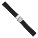 DeBeer 20mm Diver's Style Black Lattice Design Silicone Rubber with Brushed Stainless Steel Deployment Buckle 7.25 inch Watch Band