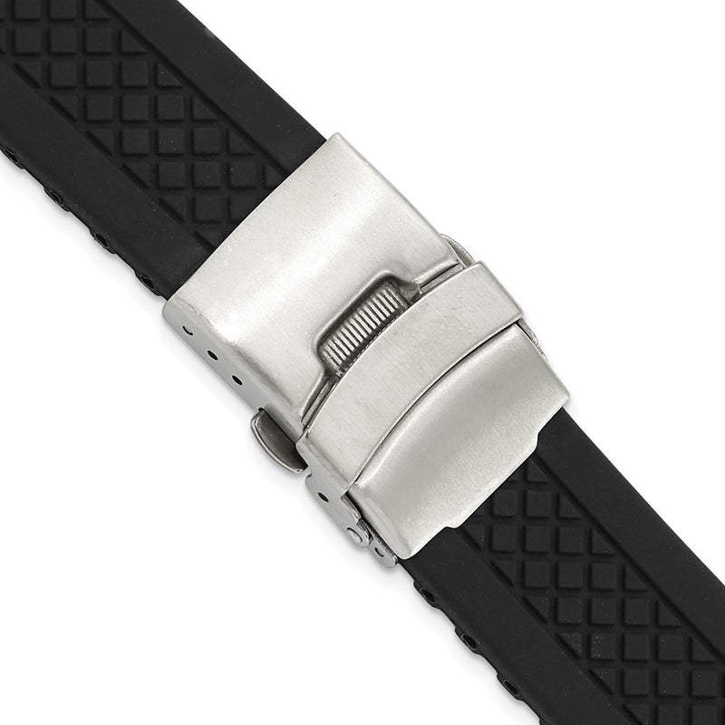 20mm Black Lattice Design Silicone Stainless Steel Deploy Buckle Watch Band