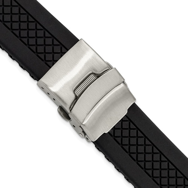 22mm Black Lattice Design Silicone Stainless Steel Deploy Buckle Watch Band