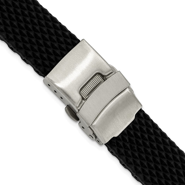 18mm Black Textured Silicone Stainless Steel Deployment Buckle Watch Band