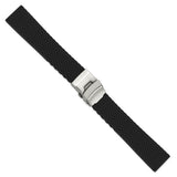 DeBeer 20mm Black Textured Silicone Rubber with Brushed Stainless Steel Deployment Buckle 7.5 inch Watch Band