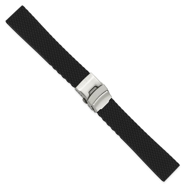 DeBeer 20mm Black Textured Silicone Rubber with Brushed Stainless Steel Deployment Buckle 7.5 inch Watch Band