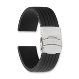 DeBeer 20mm Oris Style Black Striped Silicone Rubber with Brushed Stainless Steel Deployment Buckle 7.25 inch Watch Band