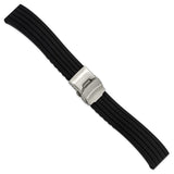 DeBeer 20mm Oris Style Black Striped Silicone Rubber with Brushed Stainless Steel Deployment Buckle 7.25 inch Watch Band
