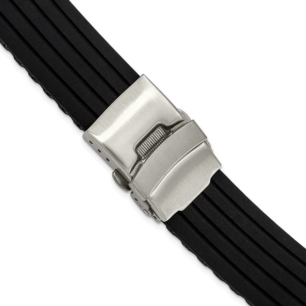 20mm Black Striped Silicone Stainless Steel Deployment Buckle Watch Band