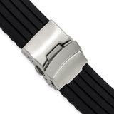 DeBeer 22mm Oris Style Black Striped Silicone Rubber with Brushed Stainless Steel Deployment Buckle 7.25 inch Watch Band