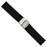 24mm Black Tread Design Silicone Stainless Steel Deploy Buckle Watch Band