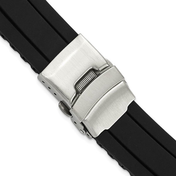 20mm Black Link Design Silicone Stainless Steel Deploy Buckle Watch Band