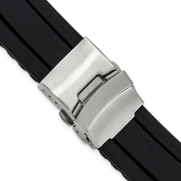 22mm Black Link Design Silicone Stainless Steel Deploy Buckle Watch Band