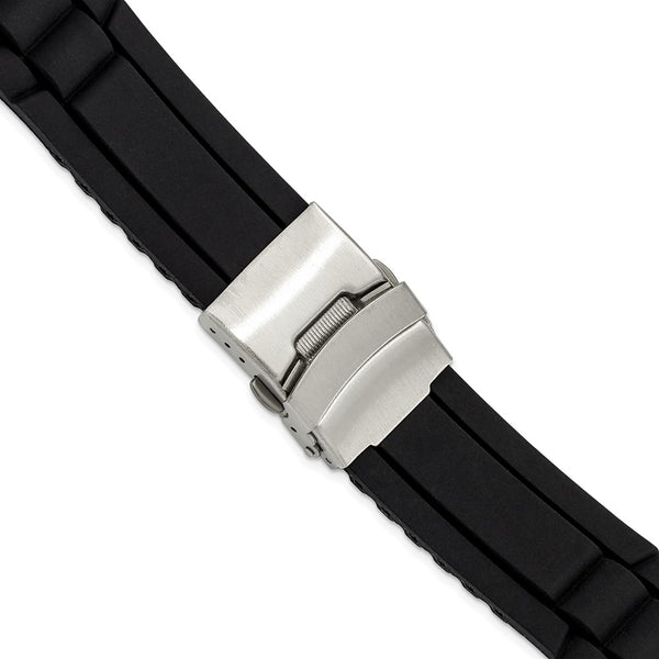 24mm Black Link Design Silicone Stainless Steel Deploy Buckle Watch Band