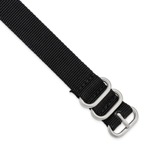 20mm 1-Piece Black Ballistic Nylon Steel Buckle Watch Band