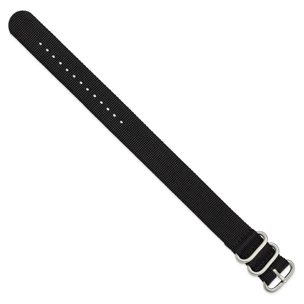 22mm 1-Piece Black Ballistic Nylon Steel Buckle Watch Band