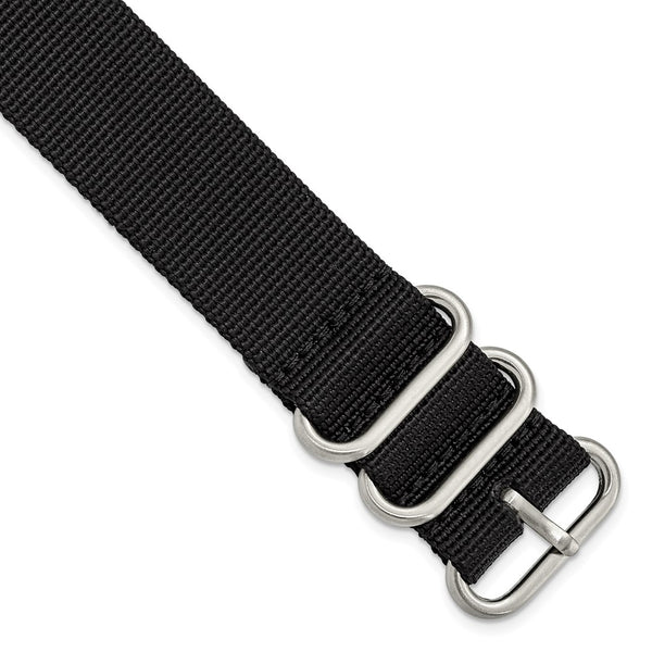 24mm 1-Piece Black Ballistic Nylon Steel Buckle Watch Band