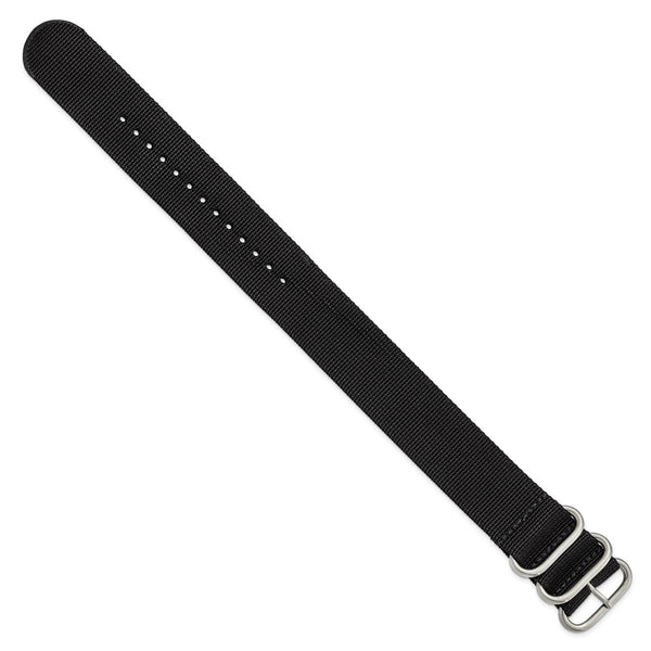 26mm 1-Piece Black Ballistic Nylon Steel Buckle Watch Band