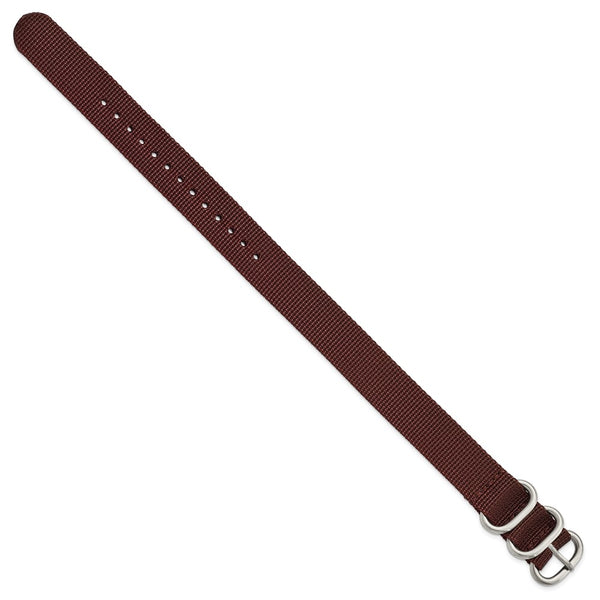 18mm 1-Piece Dark Brown Ballistic Nylon Steel Buckle Watch Band