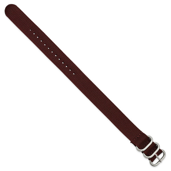 DeBeer 20mm One-Piece Brown Military Ballistic G10 Nylon with Brushed Stainless Steel Buckle 10.75 inch Watch Band