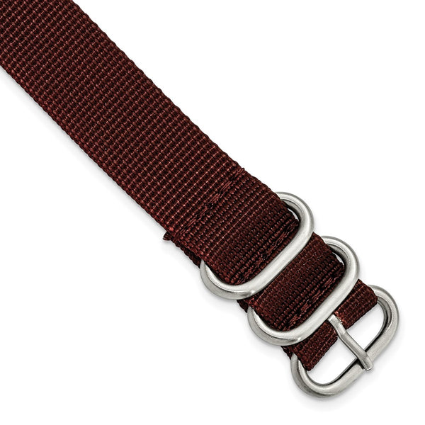 20mm 1-Piece Dark Brown Ballistic Nylon Steel Buckle Watch Band