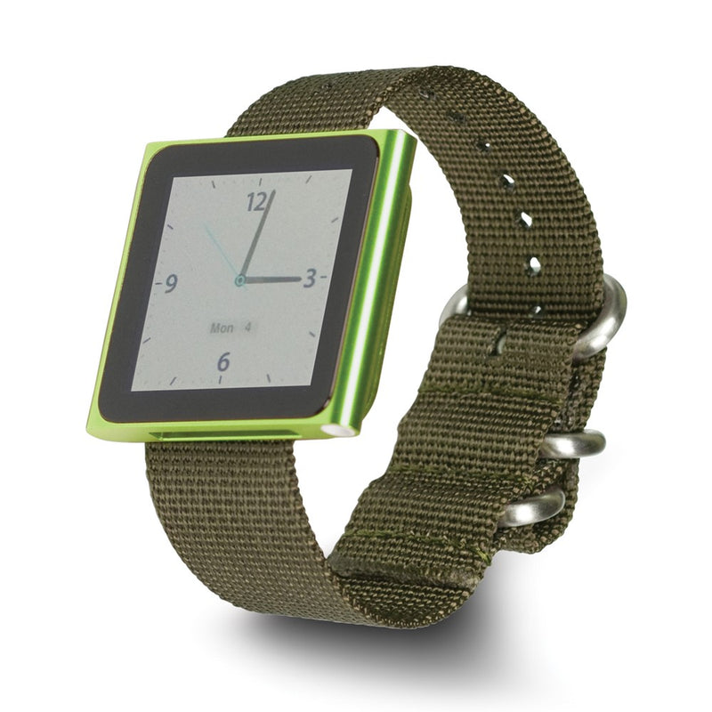 DeBeer 22mm One-Piece Olive Green Military Ballistic G10 Nylon with Brushed Stainless Steel Buckle 10.75 inch Watch Band